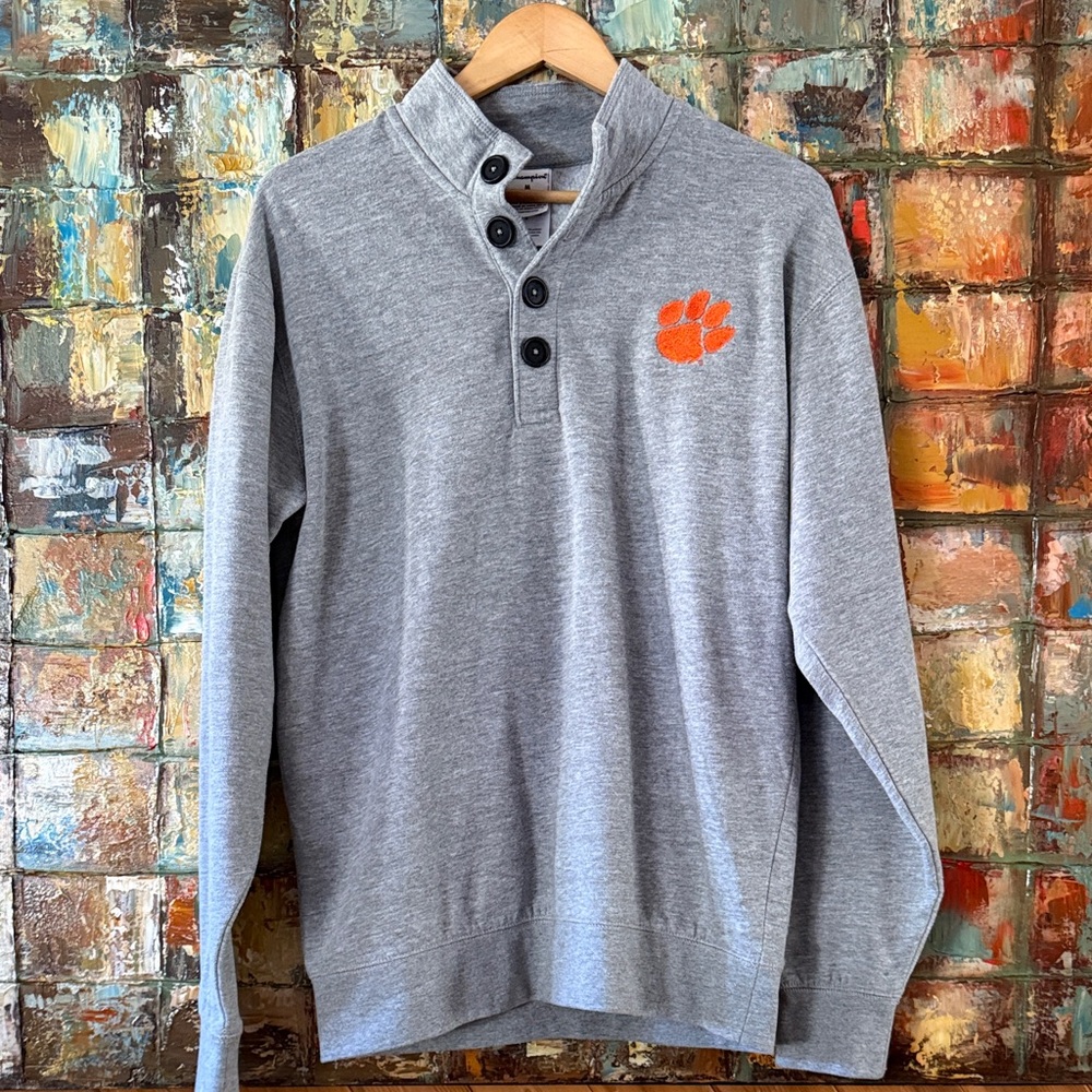 Champion Clemson Tigers Gray Button Pullover Sweatshirt